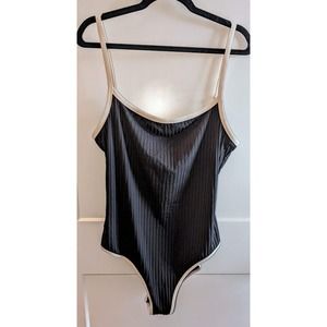 Aerie One Piece Full Coverage UPF 50 Black and White Ribbed Swimsuit Sz XXL Long